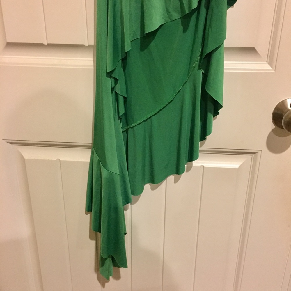 Green Asymmetrical Ruffle Women's Dress - Picture 3 of 7